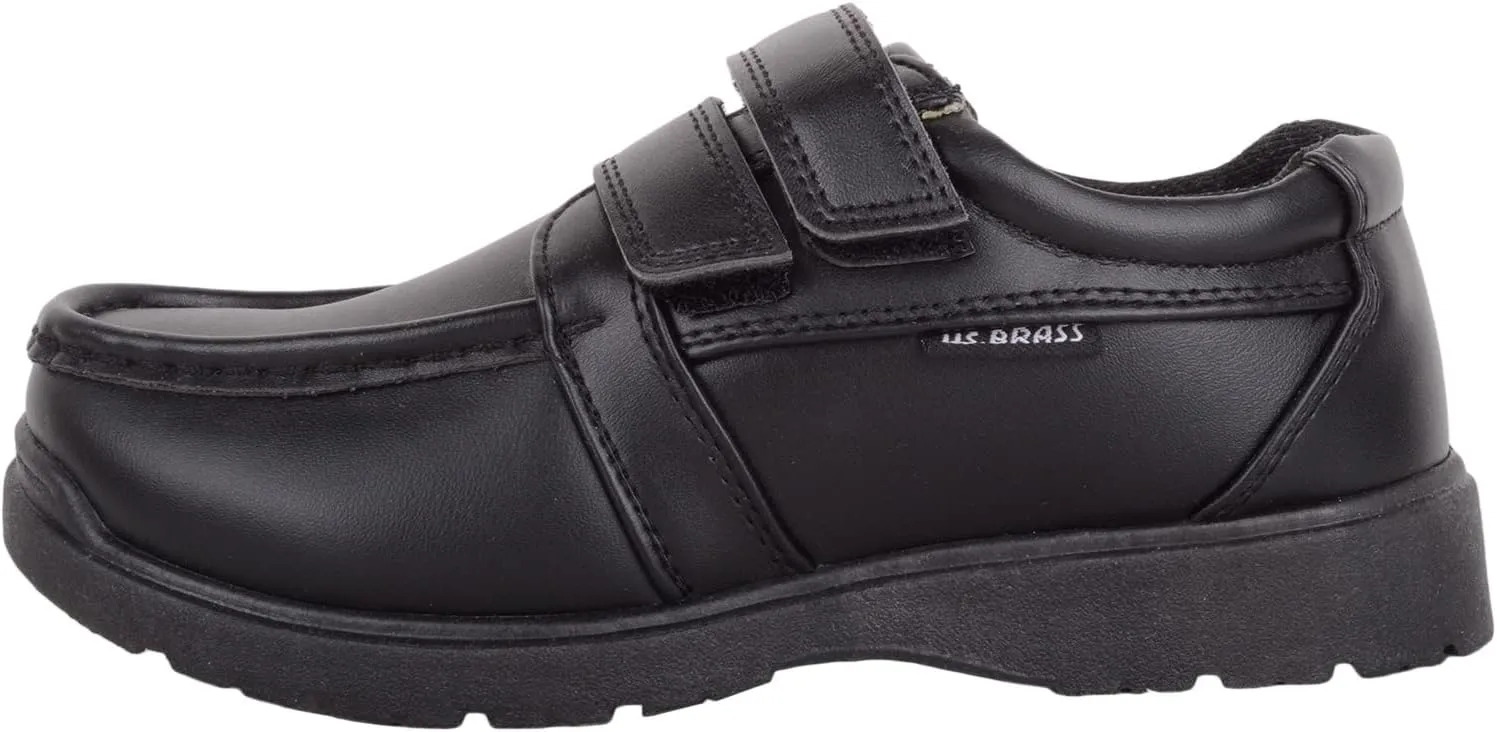 ABSOLUTE FOOTWEAR Junior Childrens Boys Formal Faux Leather Double Velcro Strap Padded School Shoes