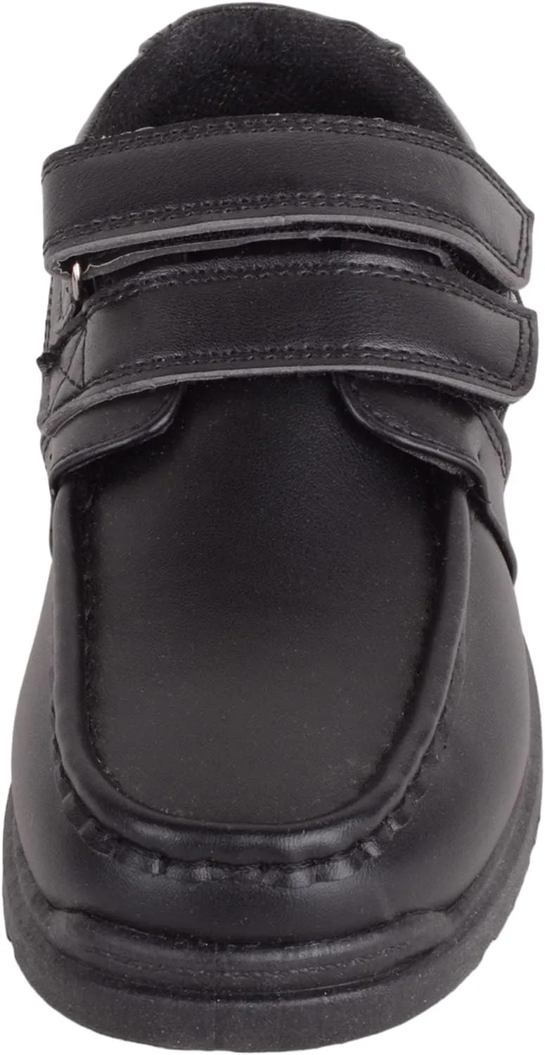 ABSOLUTE FOOTWEAR Junior Childrens Boys Formal Faux Leather Double Velcro Strap Padded School Shoes