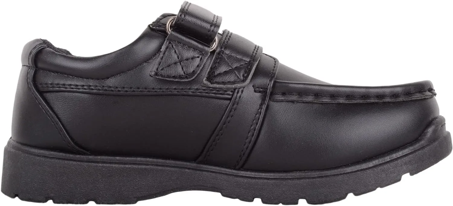 ABSOLUTE FOOTWEAR Junior Childrens Boys Formal Faux Leather Double Velcro Strap Padded School Shoes