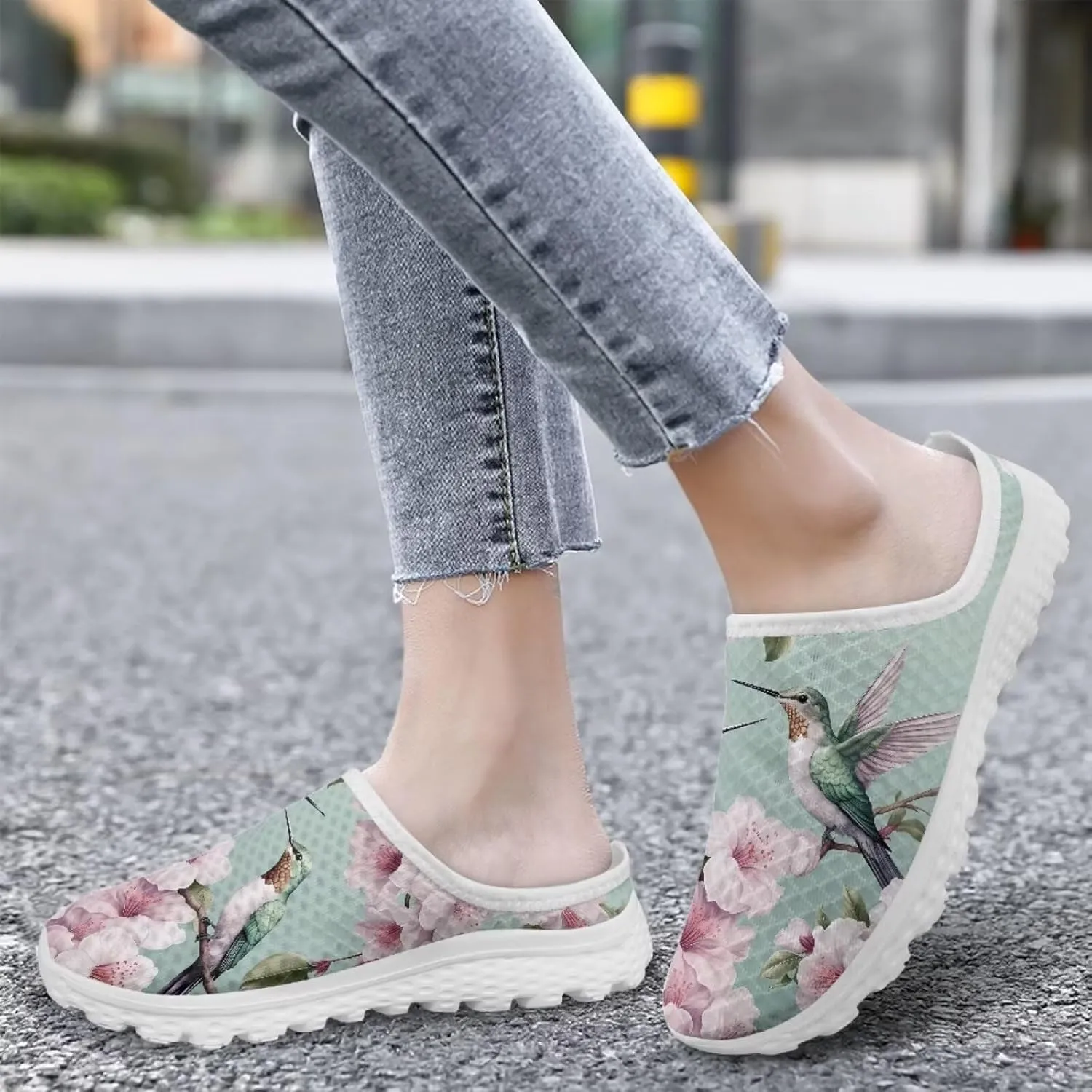 Animal Print Mule Sneakers for Women Mesh Running Shoes Low Top Mesh Loafers for Indoor Outdoor