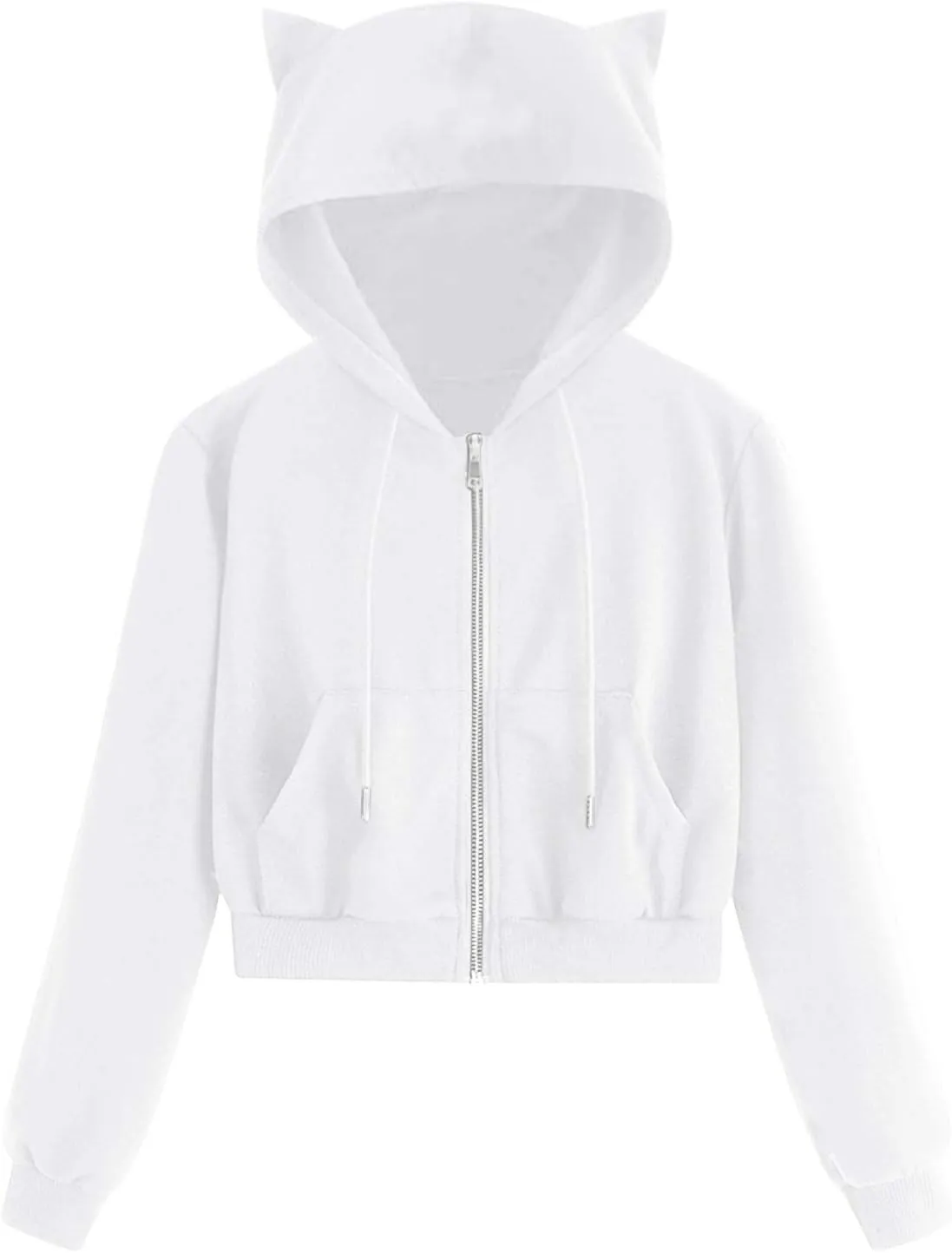 Aniywn Teen Girls Hoodies Cute Cat Ear Crop Top Gothic Hooded Sweatshirt Women Casual Long Sleeve Pullover Hodies