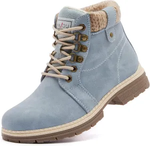 ANJOUFEMME Casual Winter Hiking Boots For Women - Womens Outdoor Snow Ankle Boots Waterproof Lightweight Lace up Fur Lined Walking Hiking Shoes