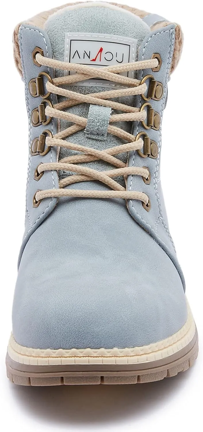 ANJOUFEMME Casual Winter Hiking Boots For Women - Womens Outdoor Snow Ankle Boots Waterproof Lightweight Lace up Fur Lined Walking Hiking Shoes