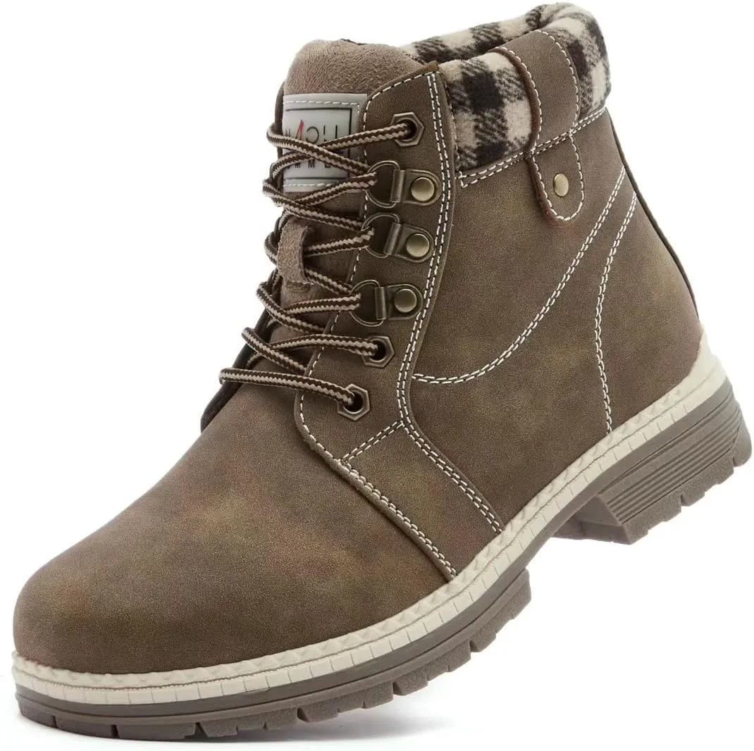 ANJOUFEMME Casual Winter Hiking Boots For Women - Womens Outdoor Snow Ankle Boots Waterproof Lightweight Lace up Fur Lined Walking Hiking Shoes