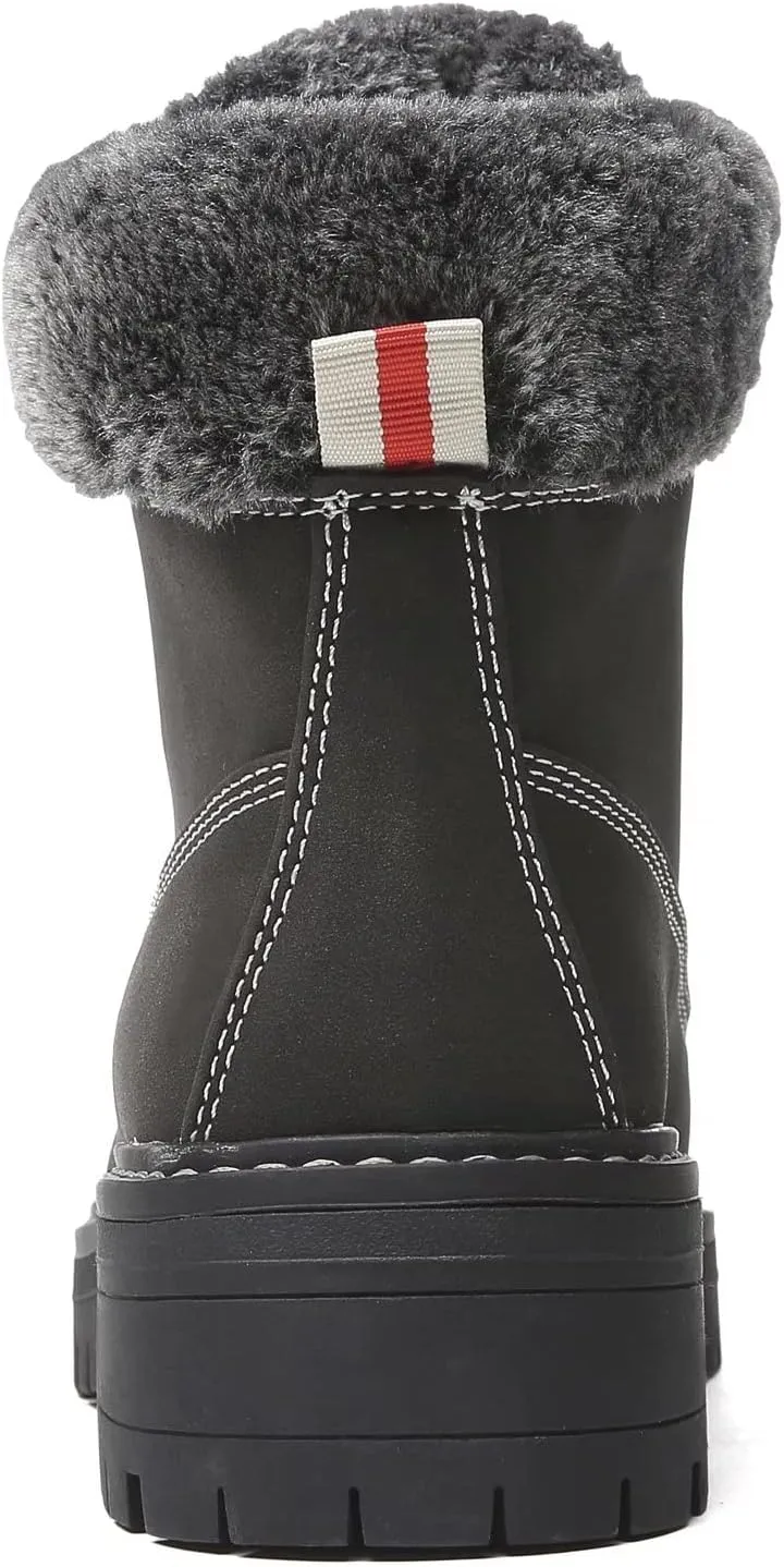 ANJOUFEMME Work Winter Hiking Boots For Women - Womens Snow Outdoor Casual Lace up Ankle Boots Waterproof Lightweight Warm Backpacking Walking Hiking Shoes