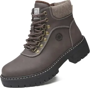 ANJOUFEMME Work Winter Hiking Boots For Women - Womens Snow Outdoor Casual Lace up Ankle Boots Waterproof Lightweight Warm Backpacking Walking Hiking Shoes
