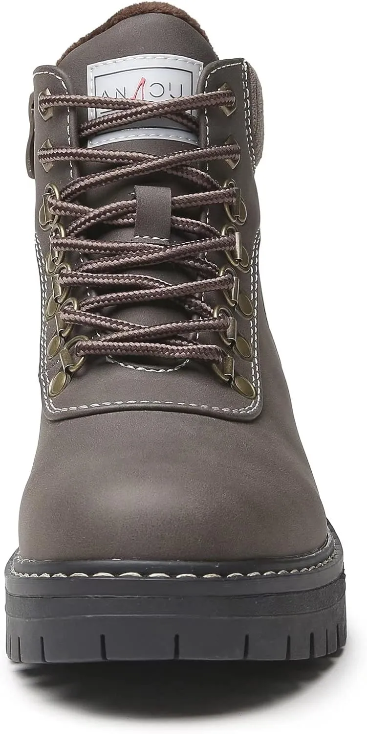 ANJOUFEMME Work Winter Hiking Boots For Women - Womens Snow Outdoor Casual Lace up Ankle Boots Waterproof Lightweight Warm Backpacking Walking Hiking Shoes