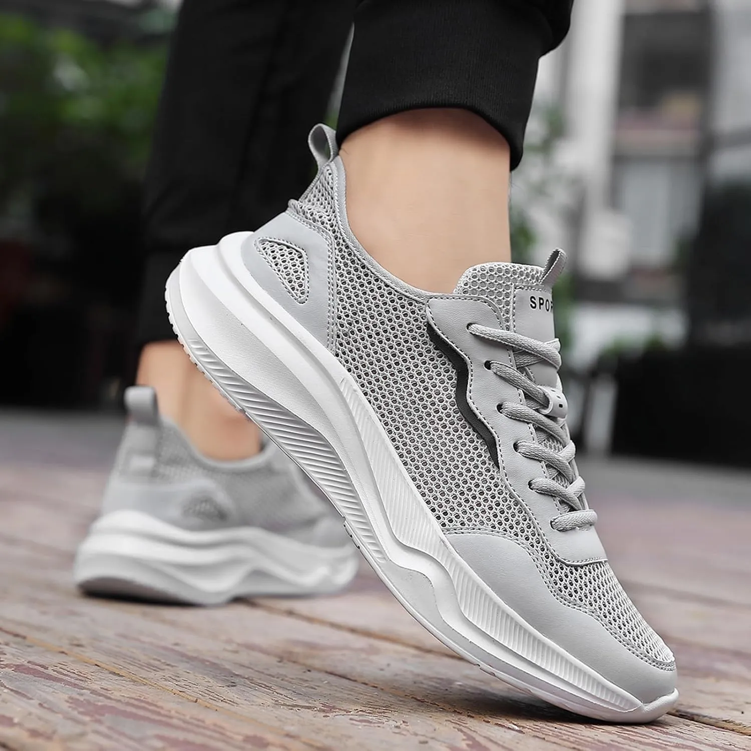 Arch Support Hiking Shoes for Men Breathable Elastic Fly Woven Mesh Sneaker Men's Lightweight Cushion Sneakers