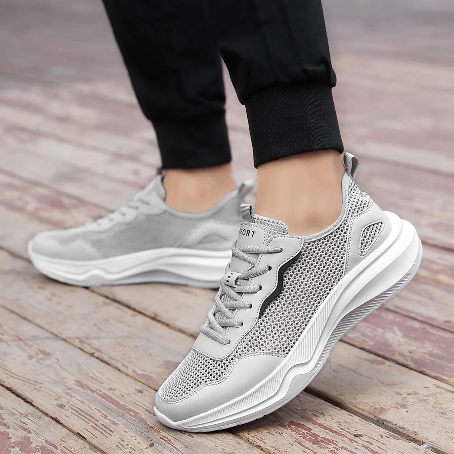 Arch Support Hiking Shoes for Men Breathable Elastic Fly Woven Mesh Sneaker Men's Lightweight Cushion Sneakers