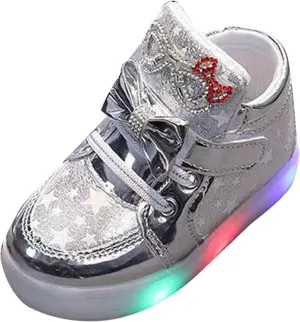 Baby Boys Girls Sequins Glitter Sneaker Bow Light Up Sport Shoes Toddler Open Toe Soft First Walking Light Fashion Shoes