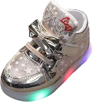 Baby Boys Girls Sequins Glitter Sneaker Bow Light Up Sport Shoes Toddler Open Toe Soft First Walking Light Fashion Shoes
