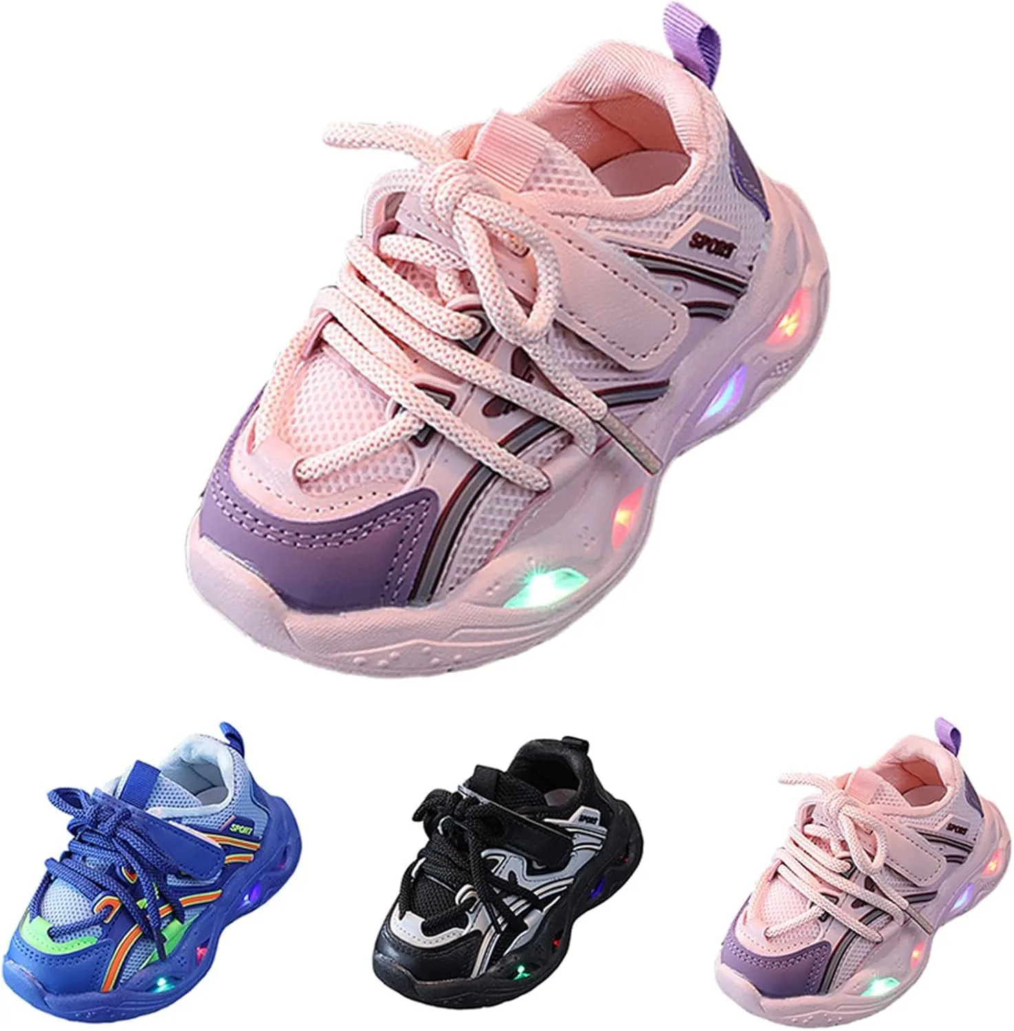 Baby Infant Leather Lace Lights up Sneakers Hook Loop Non Slip Walking Sport Shoes Toddler Newborn Casual Breathable