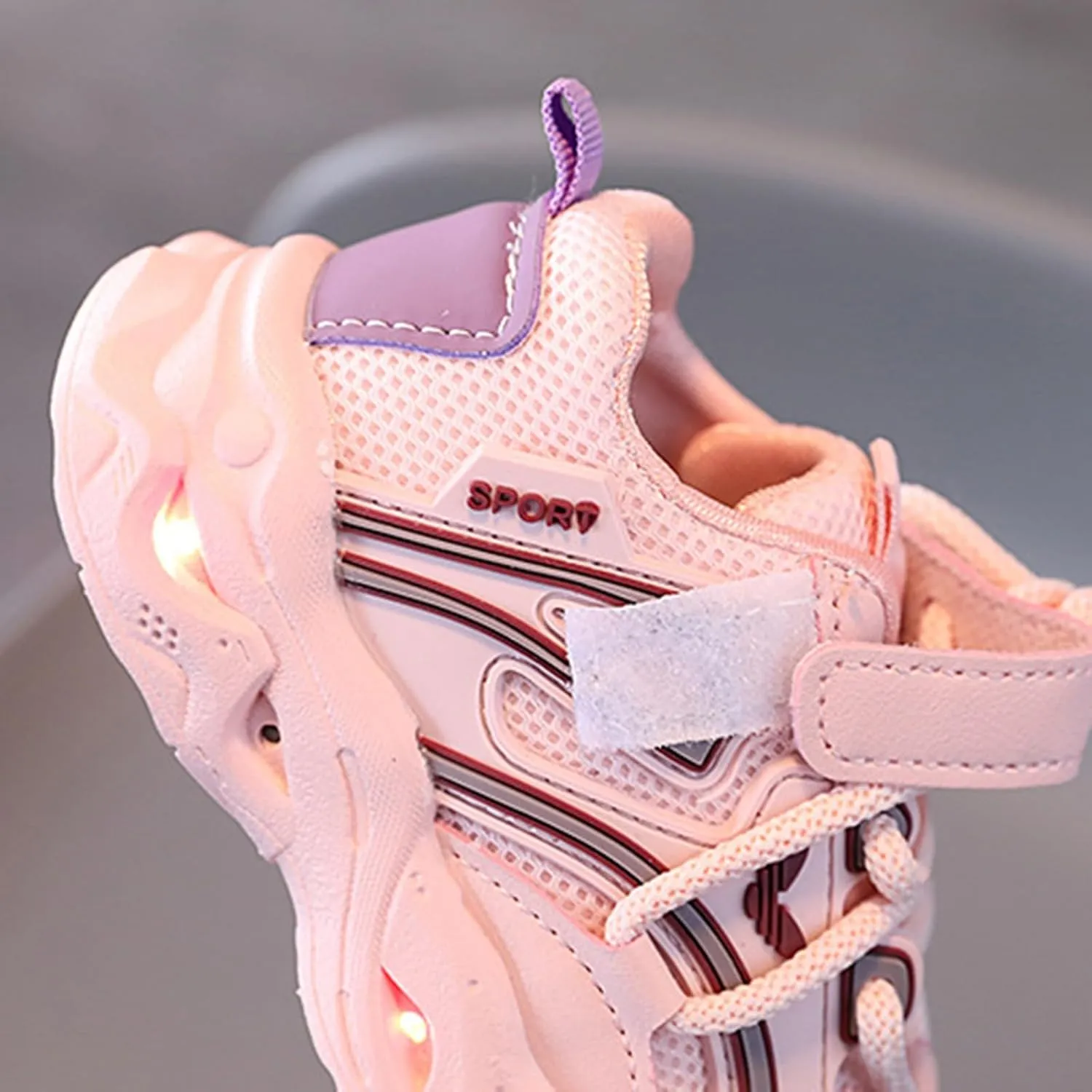 Baby Infant Leather Lace Lights up Sneakers Hook Loop Non Slip Walking Sport Shoes Toddler Newborn Casual Breathable