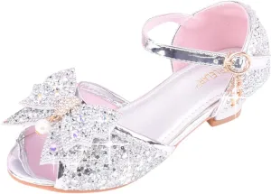 Big Girls Shoes Bow Knot 𝐃iamond Shiny Sandals Shoes High Heels Show Shoes Toddler Winter Shoes