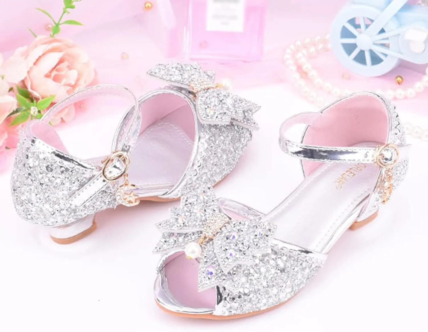 Big Girls Shoes Bow Knot 𝐃iamond Shiny Sandals Shoes High Heels Show Shoes Toddler Winter Shoes