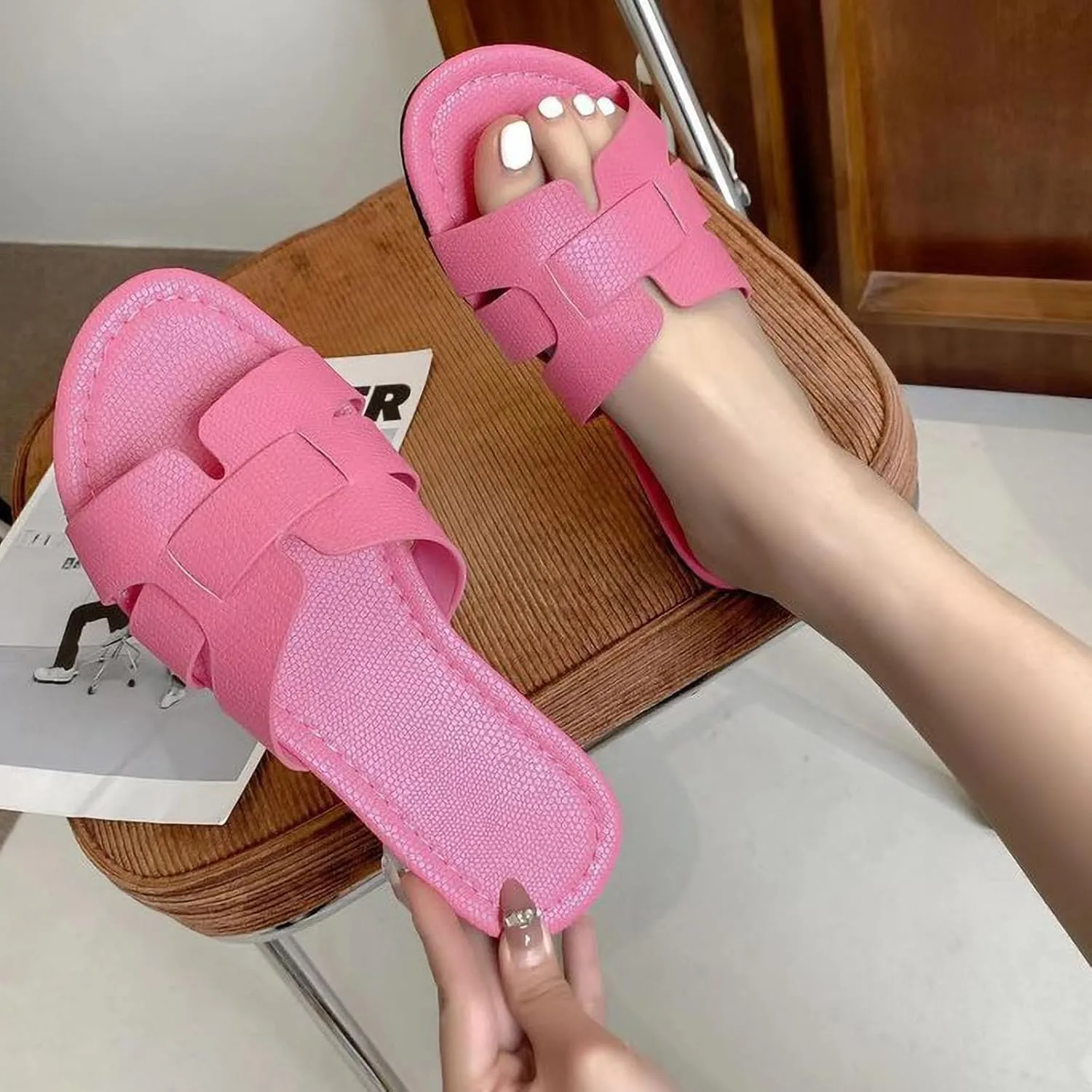 Boho Flat Sandals for Women Criss Cross Slip On Open Toe Casual Minimalist Breathable Comfy Travel Style