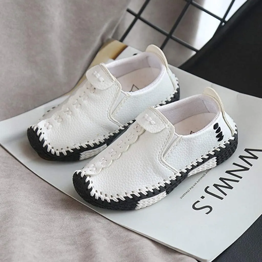 Boys Girls Leather Loafers Slip-On Oxford Flats Boat Dress Schooling Daily Walking Shoes Children Anti-Slip Sports Shoes