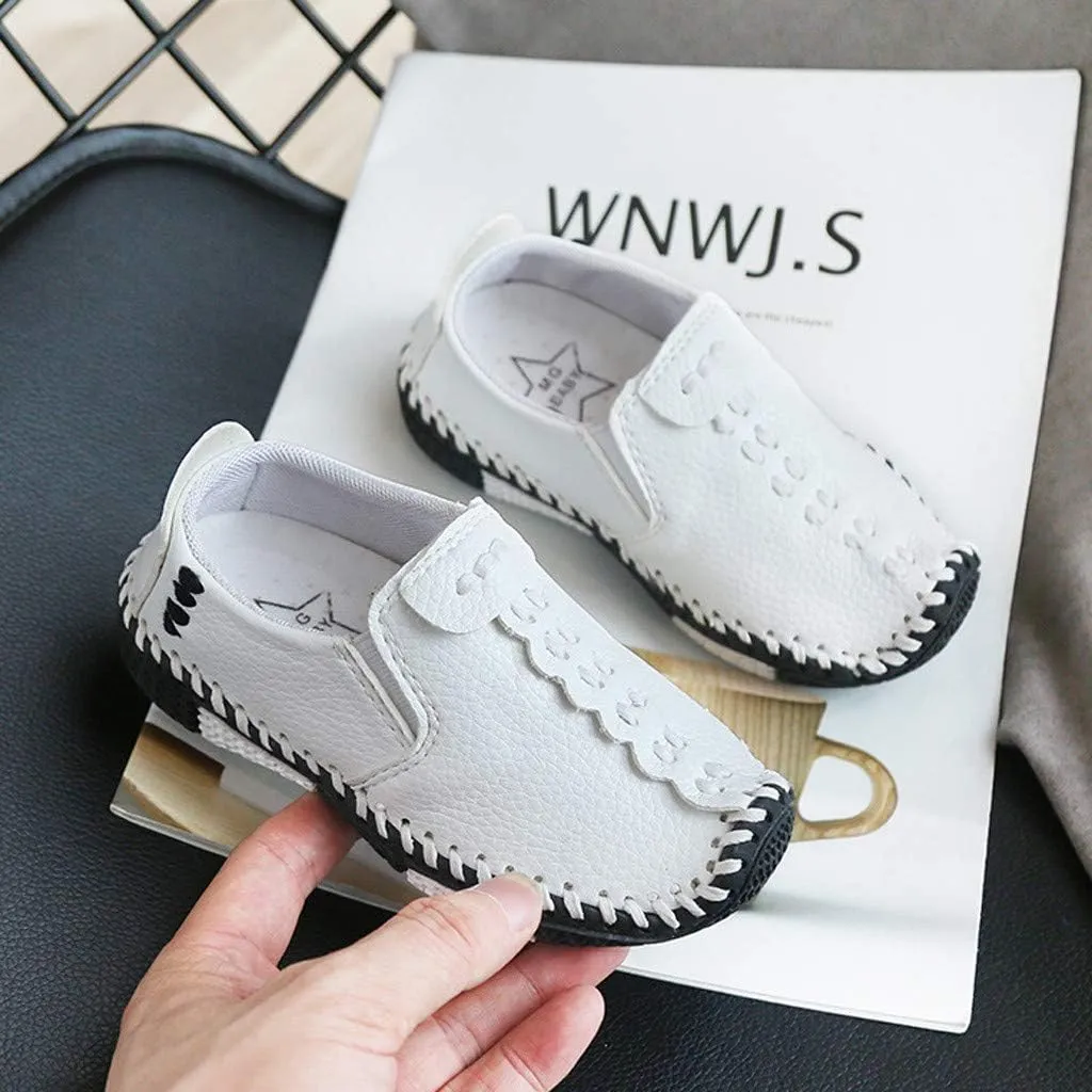 Boys Girls Leather Loafers Slip-On Oxford Flats Boat Dress Schooling Daily Walking Shoes Children Anti-Slip Sports Shoes
