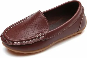 Boys Girls Leather Loafers Slip-On Oxfords Flats Boat Dress Schooling Daily Walking Shoes Children Anti-Slip Lazy Shoes