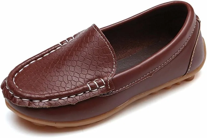 Boys Girls Leather Loafers Slip-On Oxfords Flats Boat Dress Schooling Daily Walking Shoes Children Anti-Slip Lazy Shoes