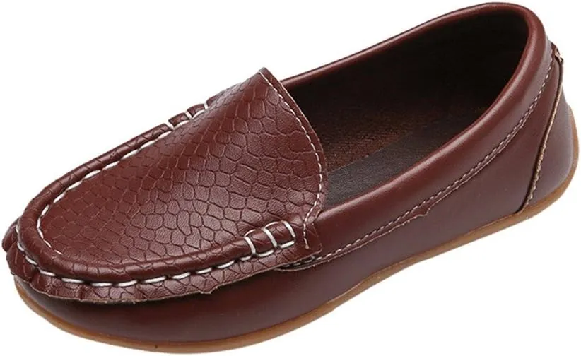 Boys Girls Leather Loafers Slip-On Oxfords Flats Boat Dress Schooling Daily Walking Shoes Children Anti-Slip Lazy Shoes