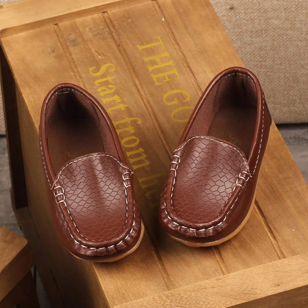 Boys Girls Leather Loafers Slip-On Oxfords Flats Boat Dress Schooling Daily Walking Shoes Children Anti-Slip Lazy Shoes