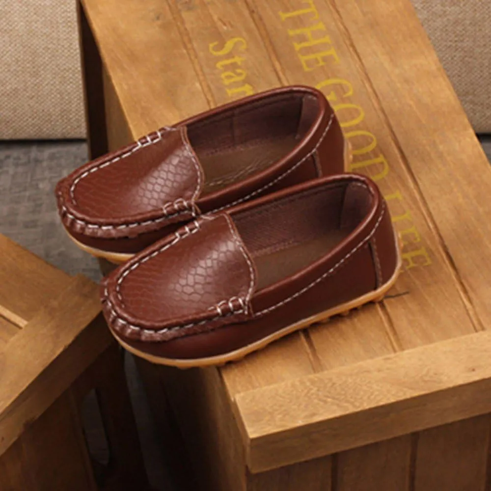 Boys Girls Leather Loafers Slip-On Oxfords Flats Boat Dress Schooling Daily Walking Shoes Children Anti-Slip Lazy Shoes