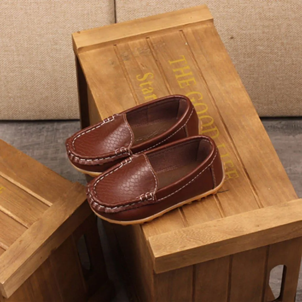 Boys Girls Leather Loafers Slip-On Oxfords Flats Boat Dress Schooling Daily Walking Shoes Children Anti-Slip Lazy Shoes