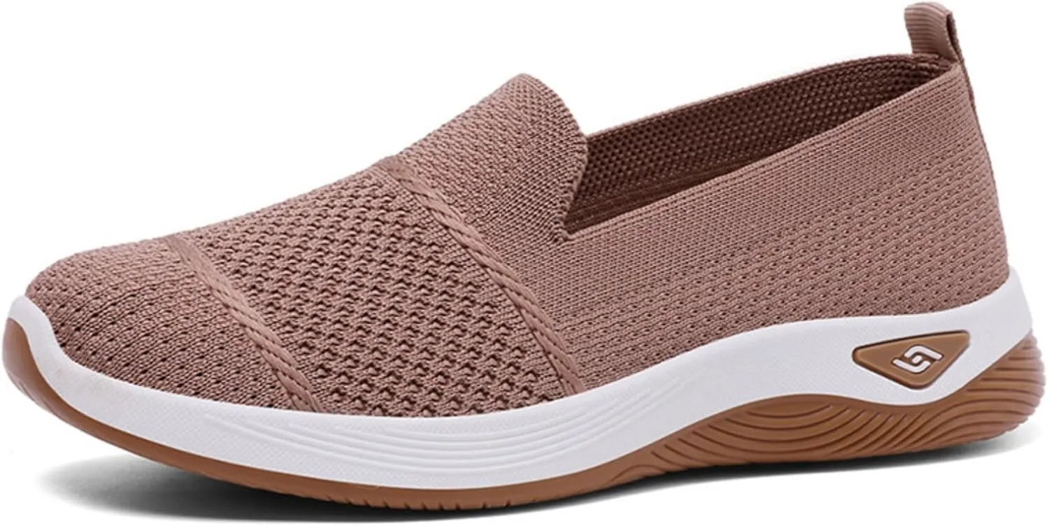 Canbebig Walking Shoes Women Woven Orthopedic Breathable Soft Shoes Hands Free Slip on Sneakers with Arch Support Breathable Nurse Shoe for Work Travel