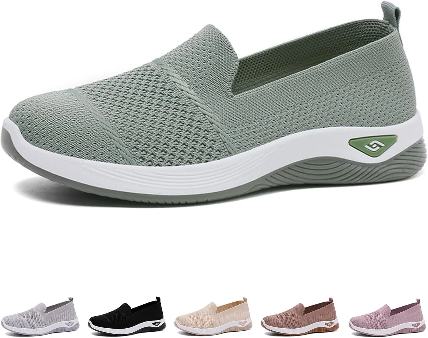 Canbebig Walking Shoes Women Woven Orthopedic Breathable Soft Shoes Hands Free Slip on Sneakers with Arch Support Breathable Nurse Shoe for Work Travel