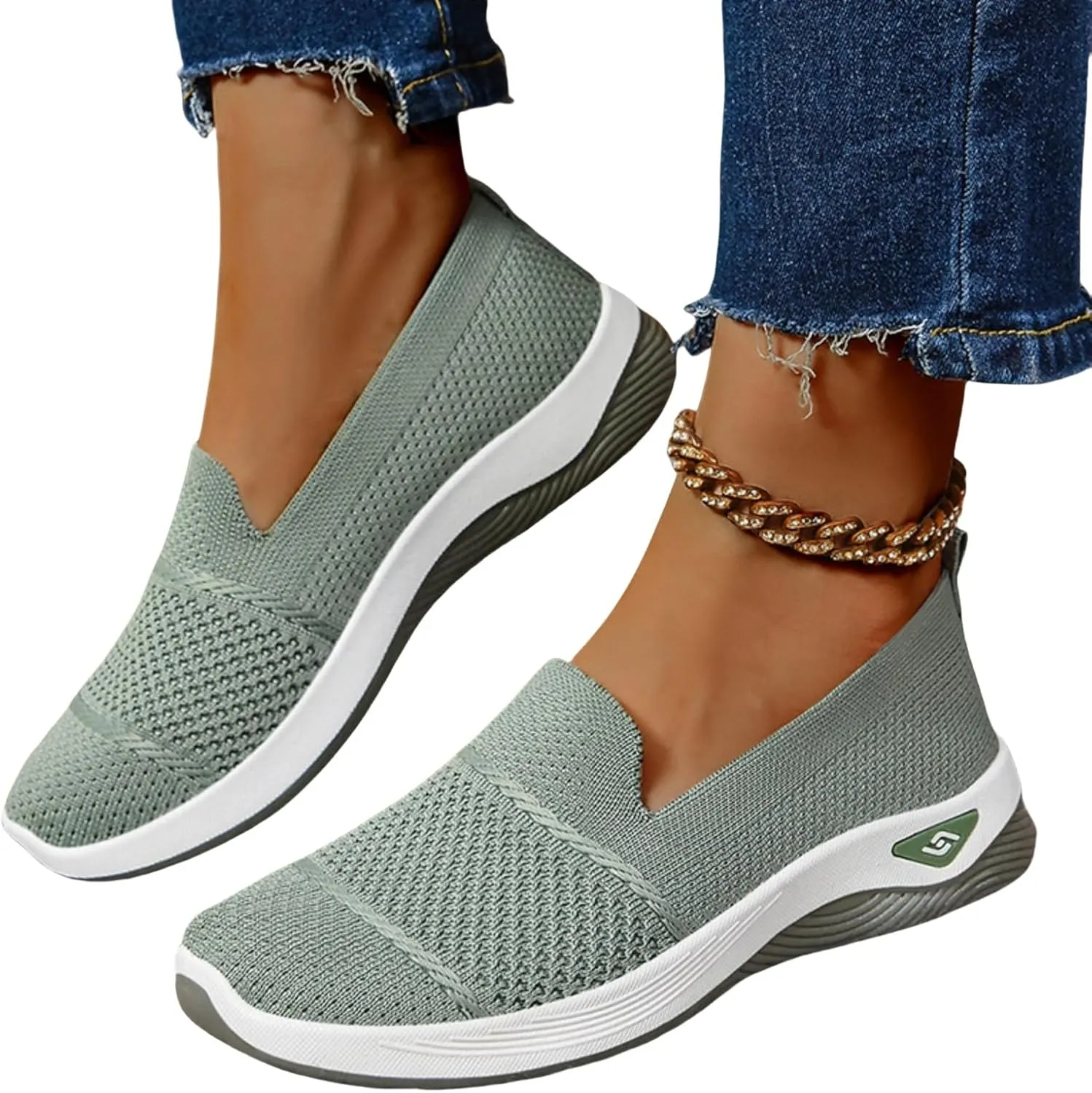 Canbebig Walking Shoes Women Woven Orthopedic Breathable Soft Shoes Hands Free Slip on Sneakers with Arch Support Breathable Nurse Shoe for Work Travel