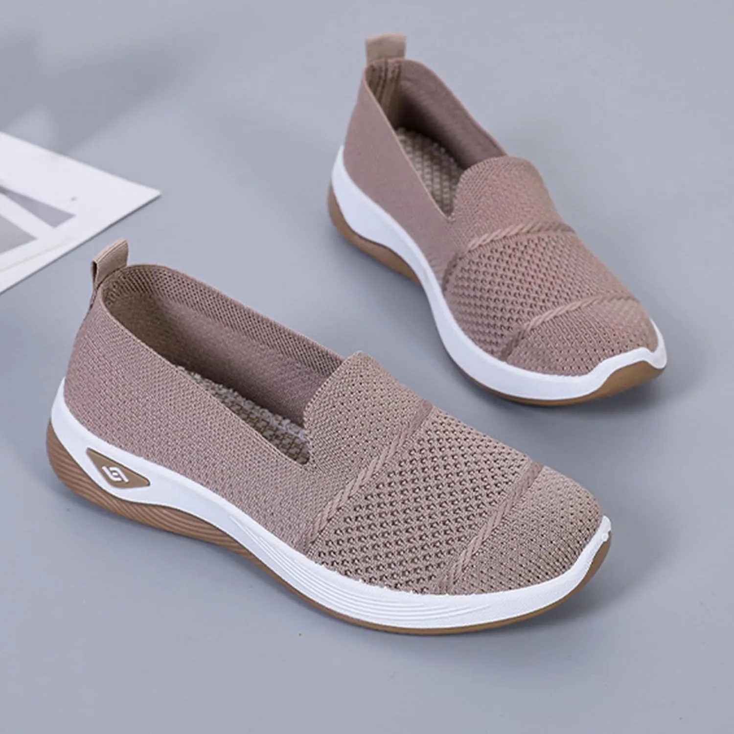 Canbebig Walking Shoes Women Woven Orthopedic Breathable Soft Shoes Hands Free Slip on Sneakers with Arch Support Breathable Nurse Shoe for Work Travel