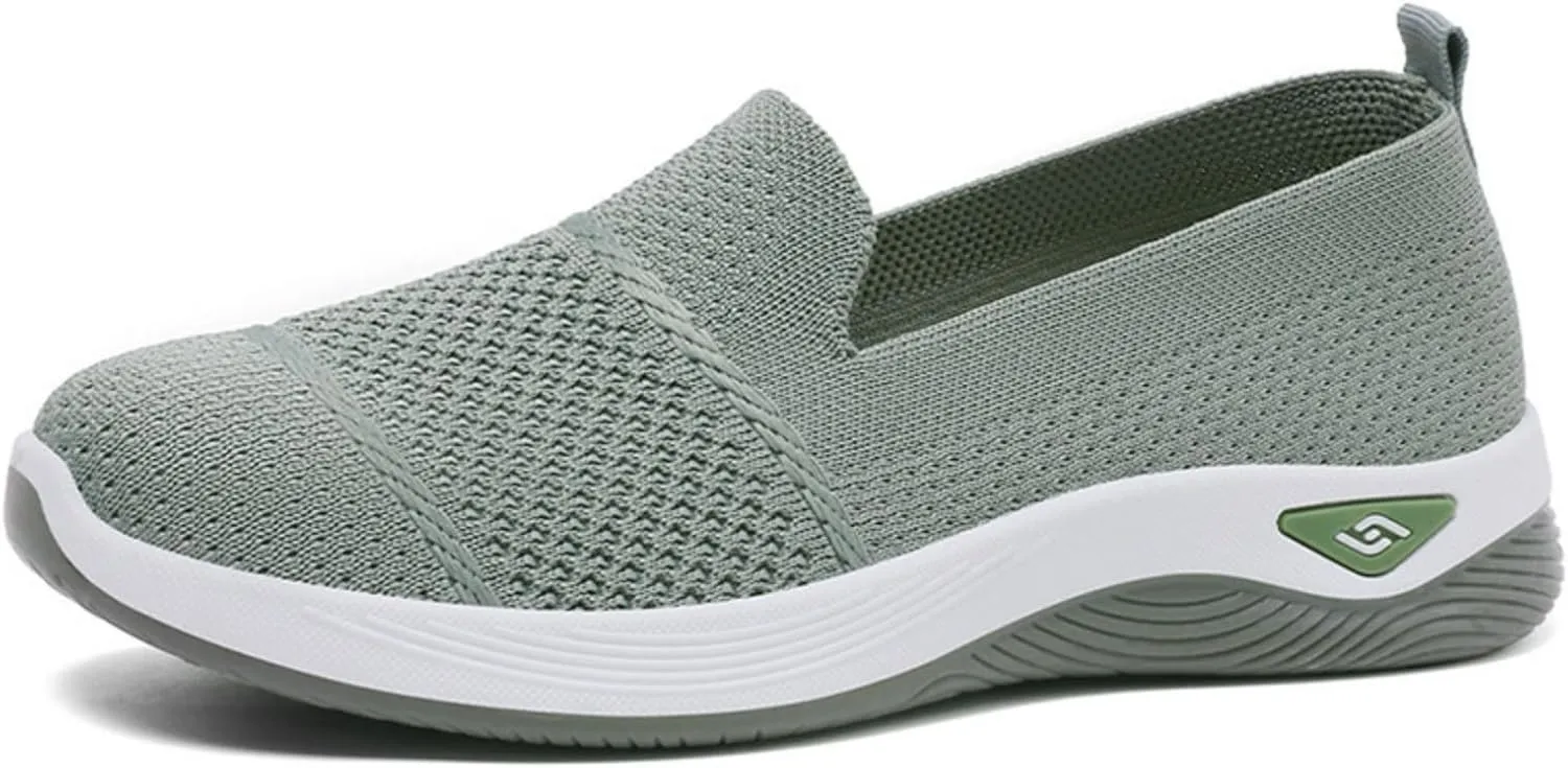 Canbebig Walking Shoes Women Woven Orthopedic Breathable Soft Shoes Hands Free Slip on Sneakers with Arch Support Breathable Nurse Shoe for Work Travel