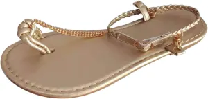Chain Flat Sandals for Women Open Toe Shoes Summer Sandals Comfortable Shoes Clip Toe Sandals (Gold, 7)