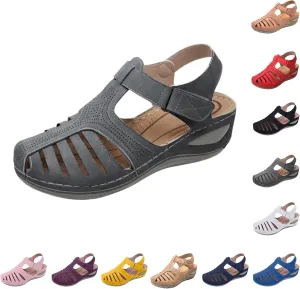 Closed Toe Sandals for Women 2025 Dressy Arch Support Walking Sandals Summer Ankle Strap Non-Slip Hollow Out Wedge Sandal Beach Mid Heel Platform