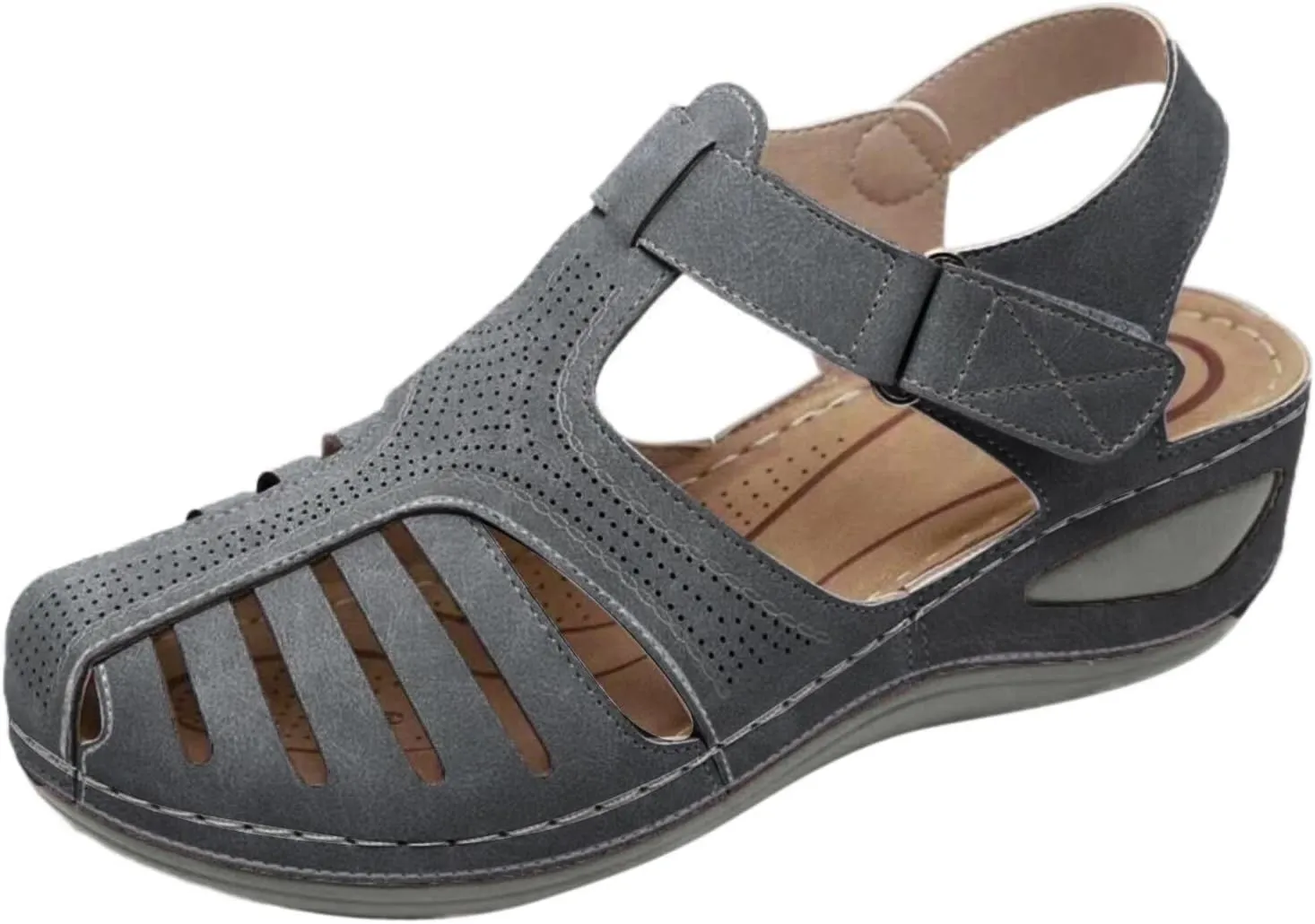 Closed Toe Sandals for Women 2025 Dressy Arch Support Walking Sandals Summer Ankle Strap Non-Slip Hollow Out Wedge Sandal Beach Mid Heel Platform