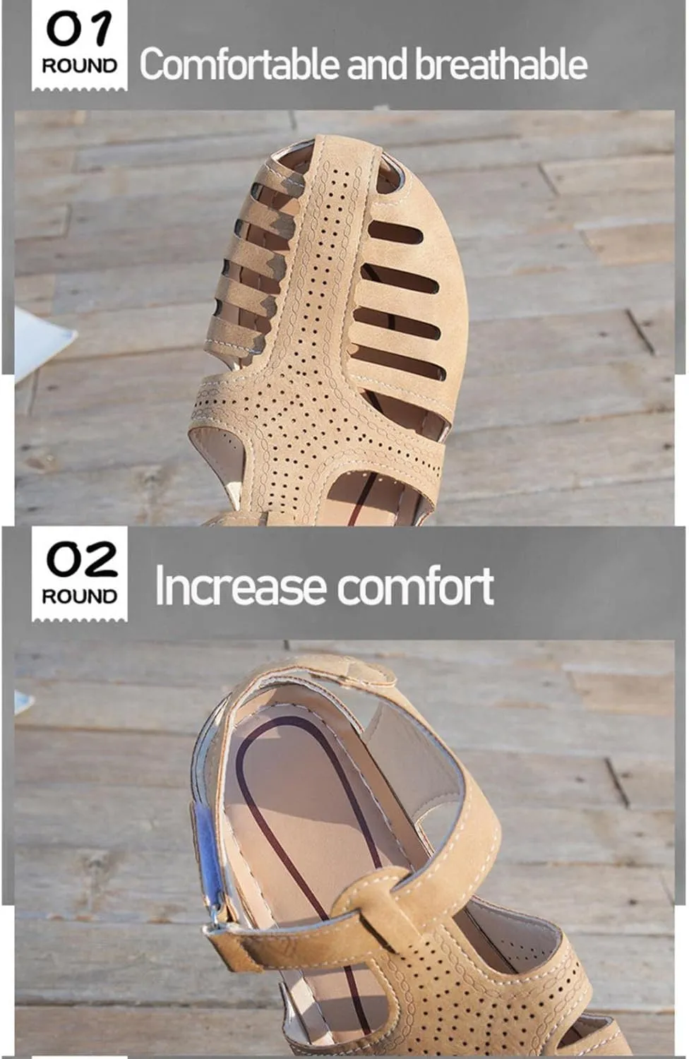 Closed Toe Sandals for Women 2025 Dressy Arch Support Walking Sandals Summer Ankle Strap Non-Slip Hollow Out Wedge Sandal Beach Mid Heel Platform