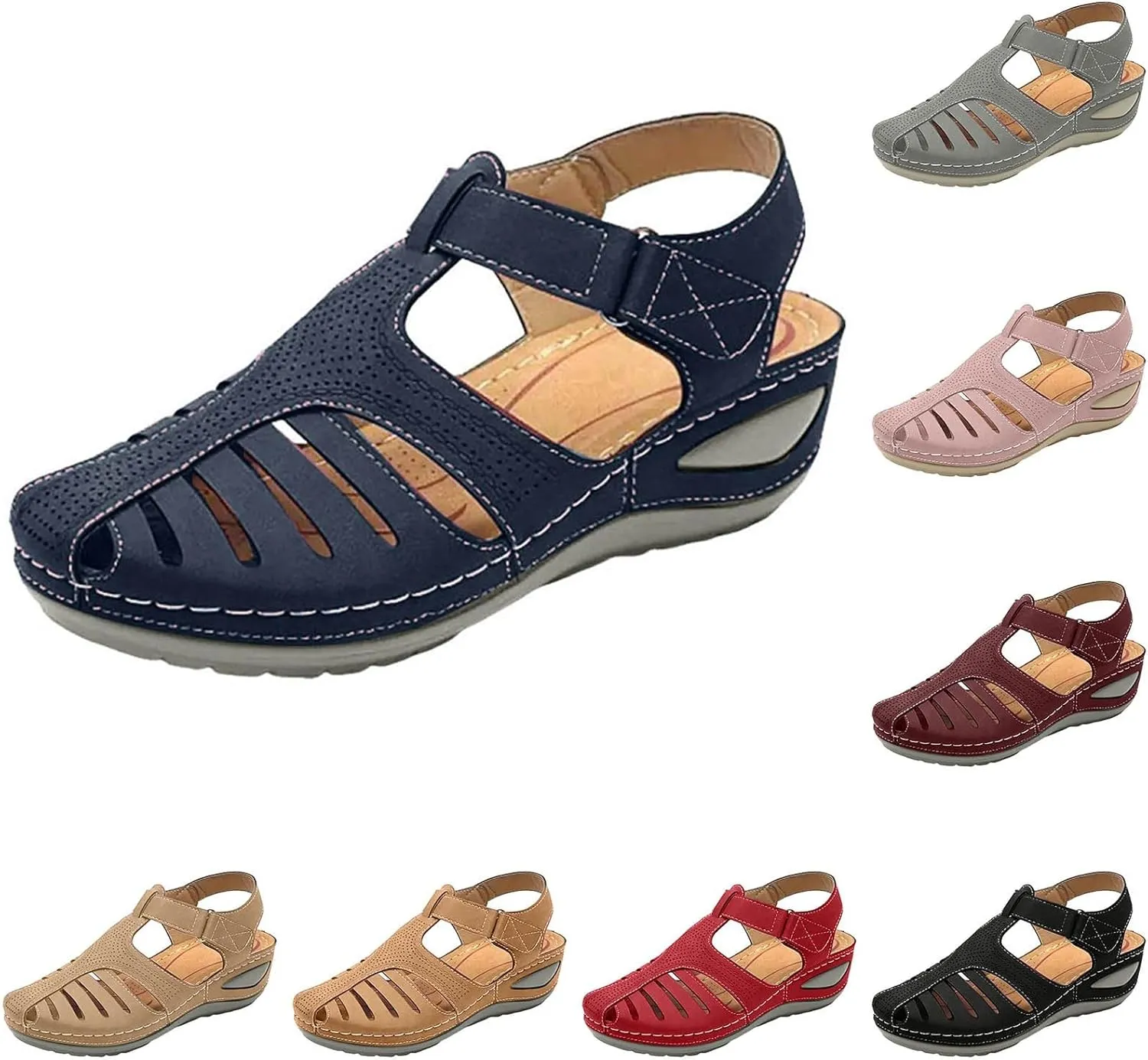 Closed Toe Sandals for Women 2025 Dressy Summer Comfortable Gladiator Sandals Ankle Strap Wedges Breathable Hollow Out Sandal Casual Anti-Slip Sandal Outdoor Walking Shoes