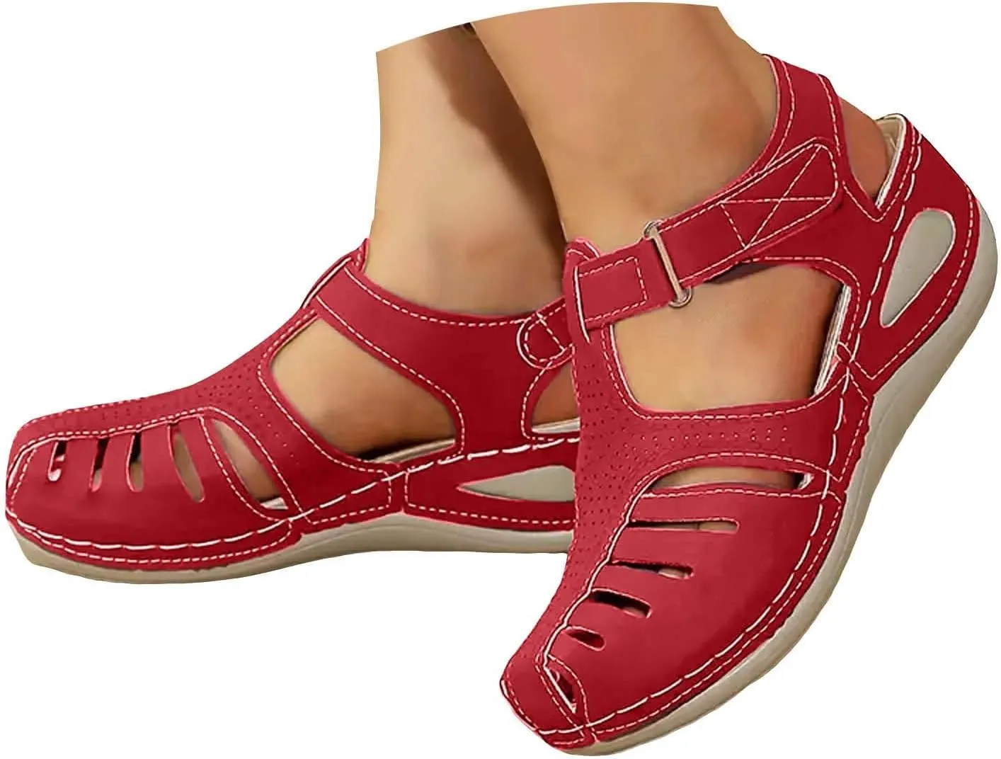 Closed Toe Sandals for Women 2025 Dressy Summer Comfortable Gladiator Sandals Ankle Strap Wedges Breathable Hollow Out Sandal Casual Anti-Slip Sandal Outdoor Walking Shoes