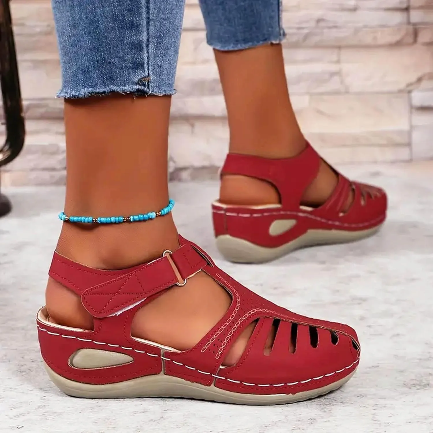 Closed Toe Sandals for Women 2025 Dressy Summer Comfortable Gladiator Sandals Ankle Strap Wedges Breathable Hollow Out Sandal Casual Anti-Slip Sandal Outdoor Walking Shoes