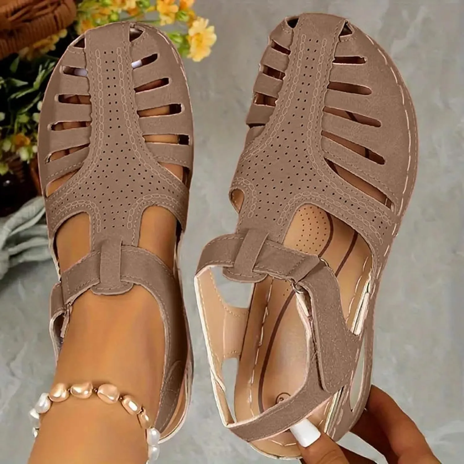 Closed Toe Sandals for Women 2025 Dressy Summer Comfortable Platform Wedges Ankle Strap Gladiator Sandals Breathable Hollow Out Sandal Casual Anti-Slip Sandal Outdoor Walking Shoes