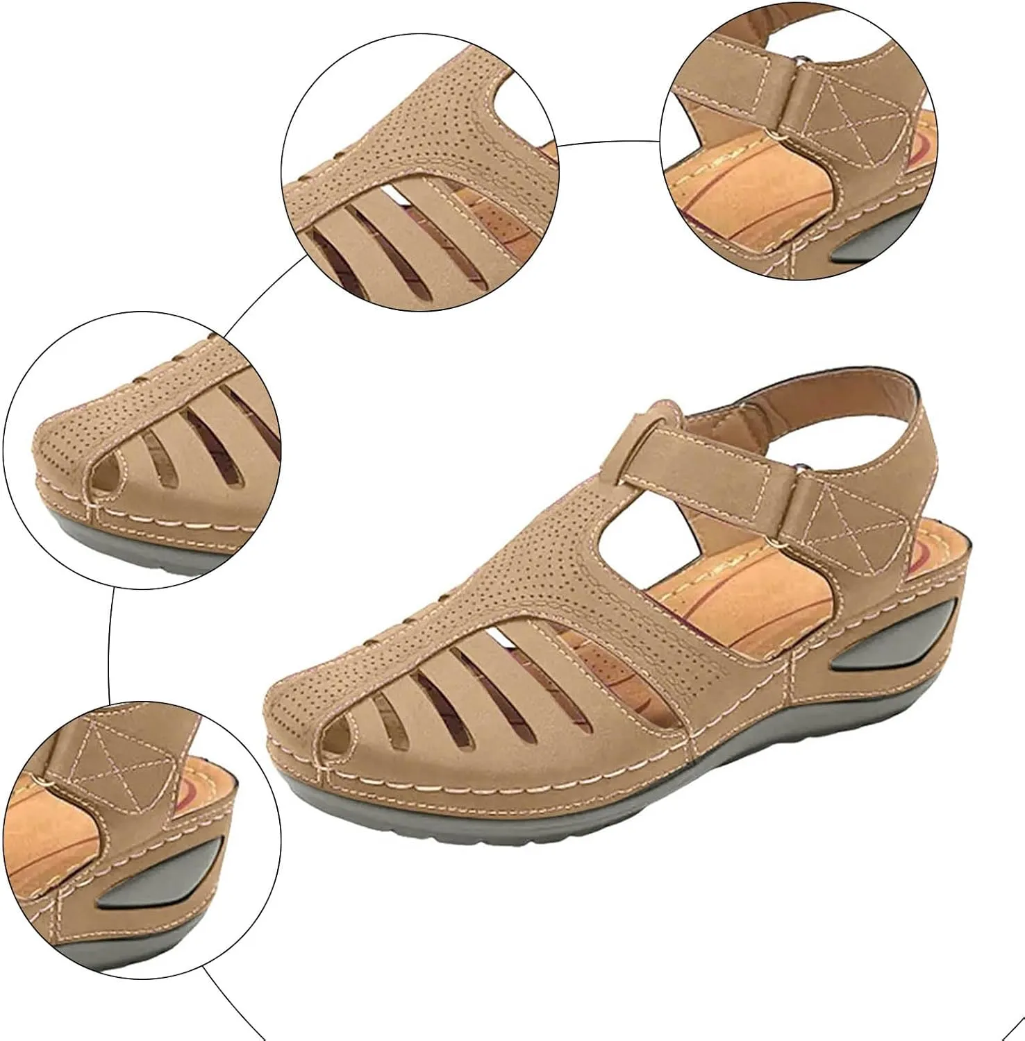 Closed Toe Sandals for Women 2025 Dressy Summer Comfortable Platform Wedges Ankle Strap Gladiator Sandals Breathable Hollow Out Sandal Casual Anti-Slip Sandal Outdoor Walking Shoes