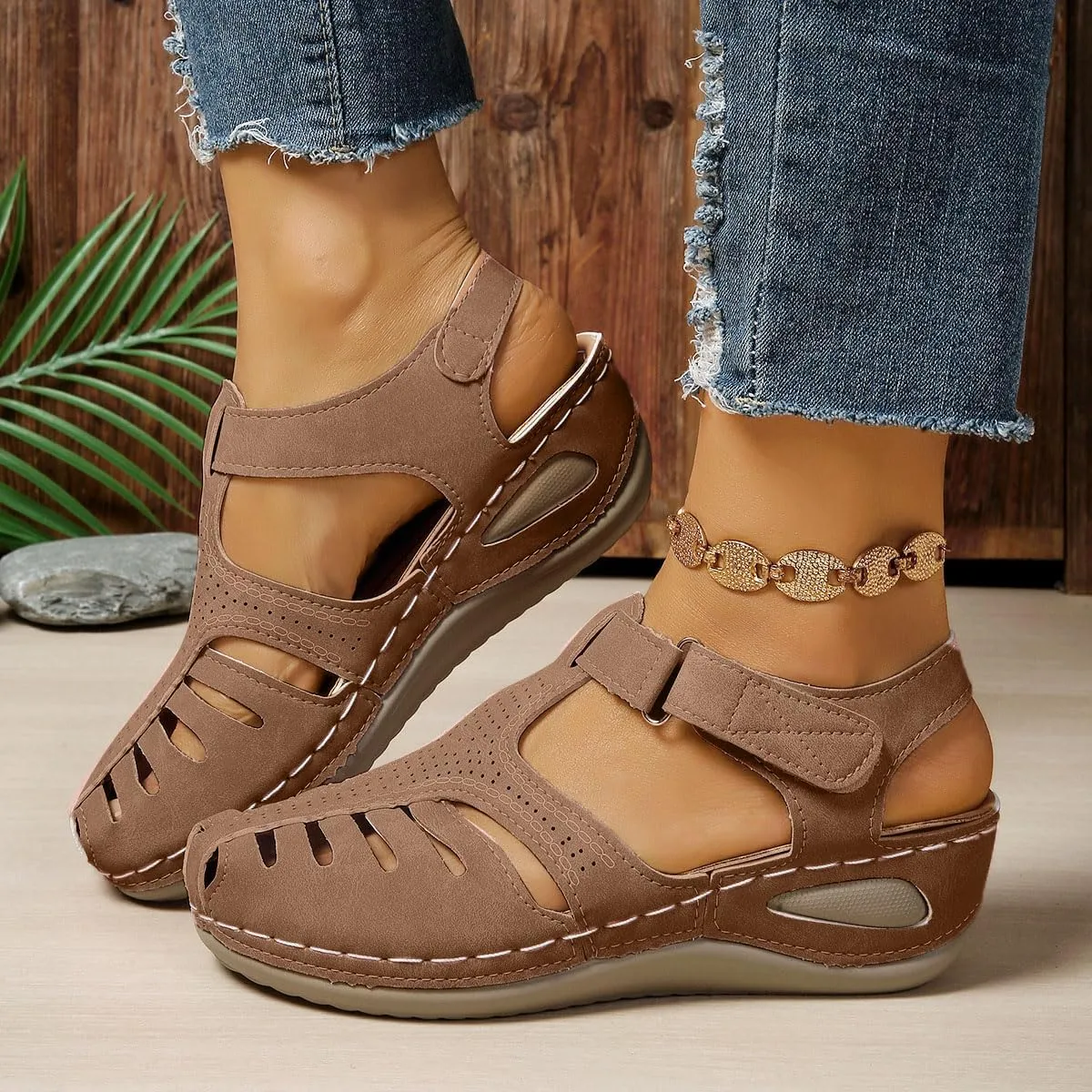 Closed Toe Sandals for Women 2025 Dressy Summer Comfortable Platform Wedges Ankle Strap Gladiator Sandals Breathable Hollow Out Sandal Casual Anti-Slip Sandal Outdoor Walking Shoes