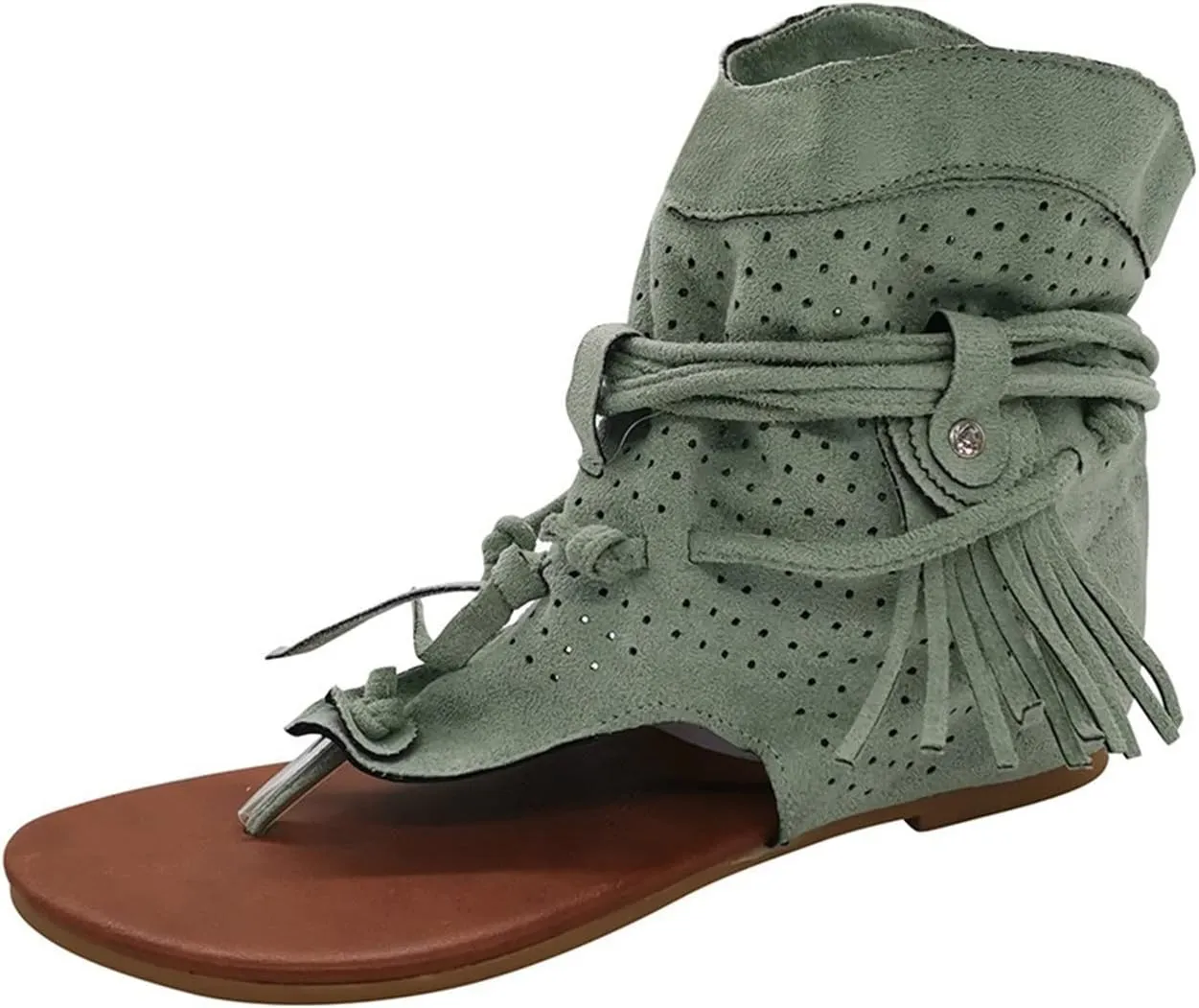 Comfortable Slip on Slide Sandals for Women Ankle Elastic Jeweled Bohemian Flats Leather Sandals for Women