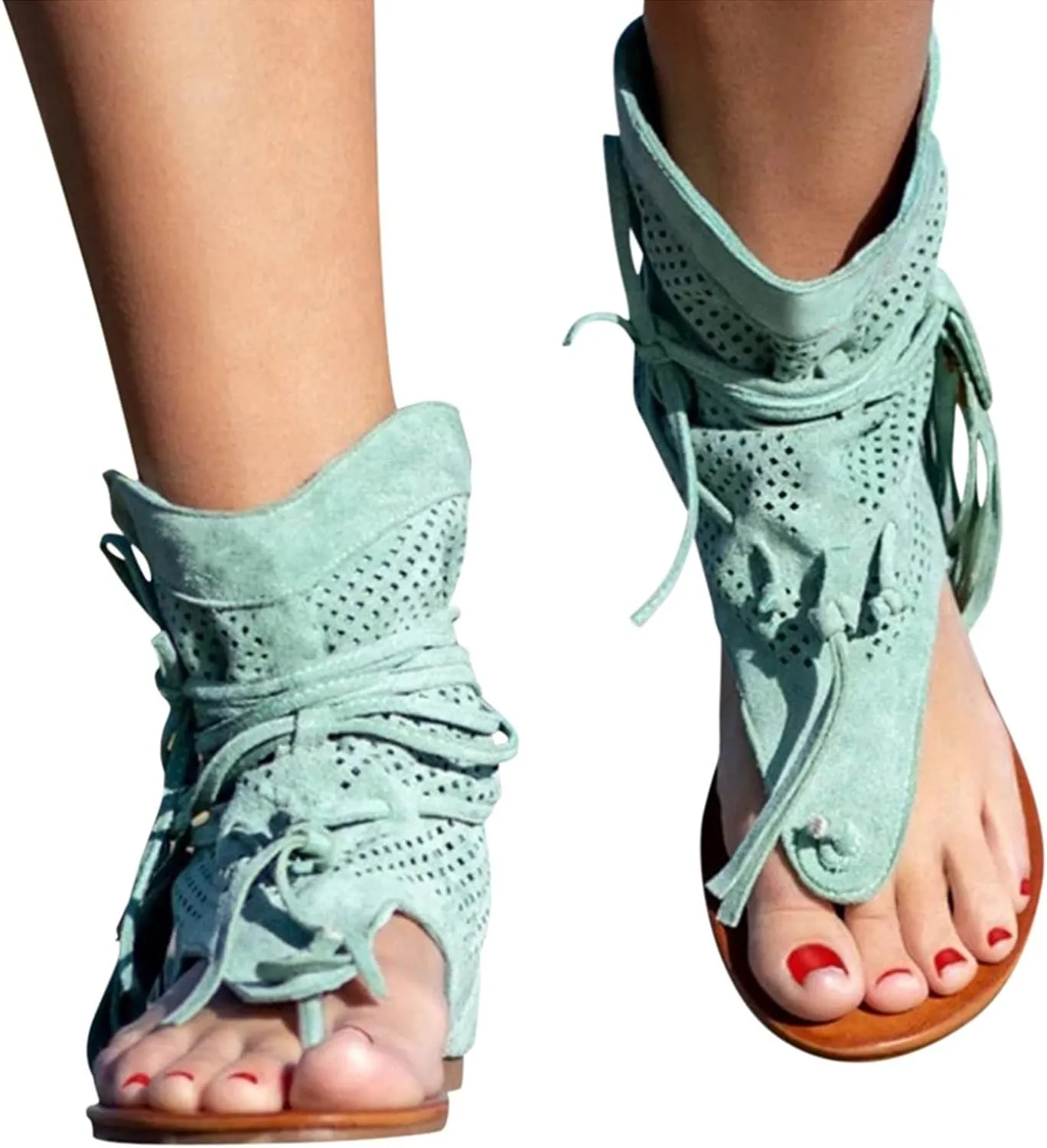 Comfortable Slip on Slide Sandals for Women Ankle Elastic Jeweled Bohemian Flats Leather Sandals for Women