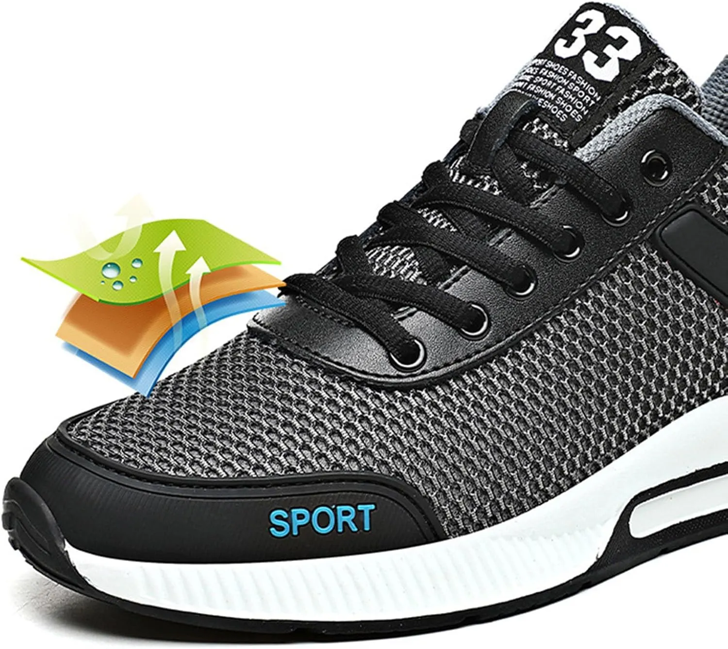 Couple Men's Elevator Shoes Men's Casual Mesh Trainers Lightweight Breathable Lace Up Sports Mens Sneaker Socks Low Cut