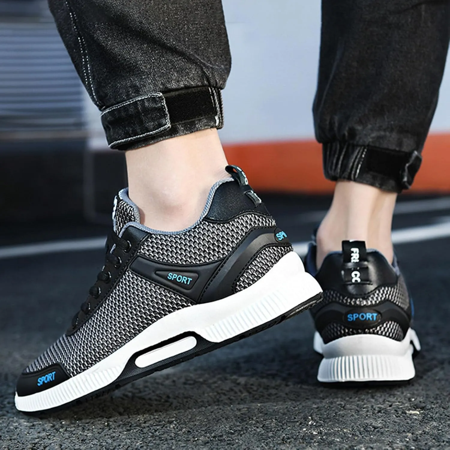 Couple Men's Elevator Shoes Men's Casual Mesh Trainers Lightweight Breathable Lace Up Sports Mens Sneaker Socks Low Cut