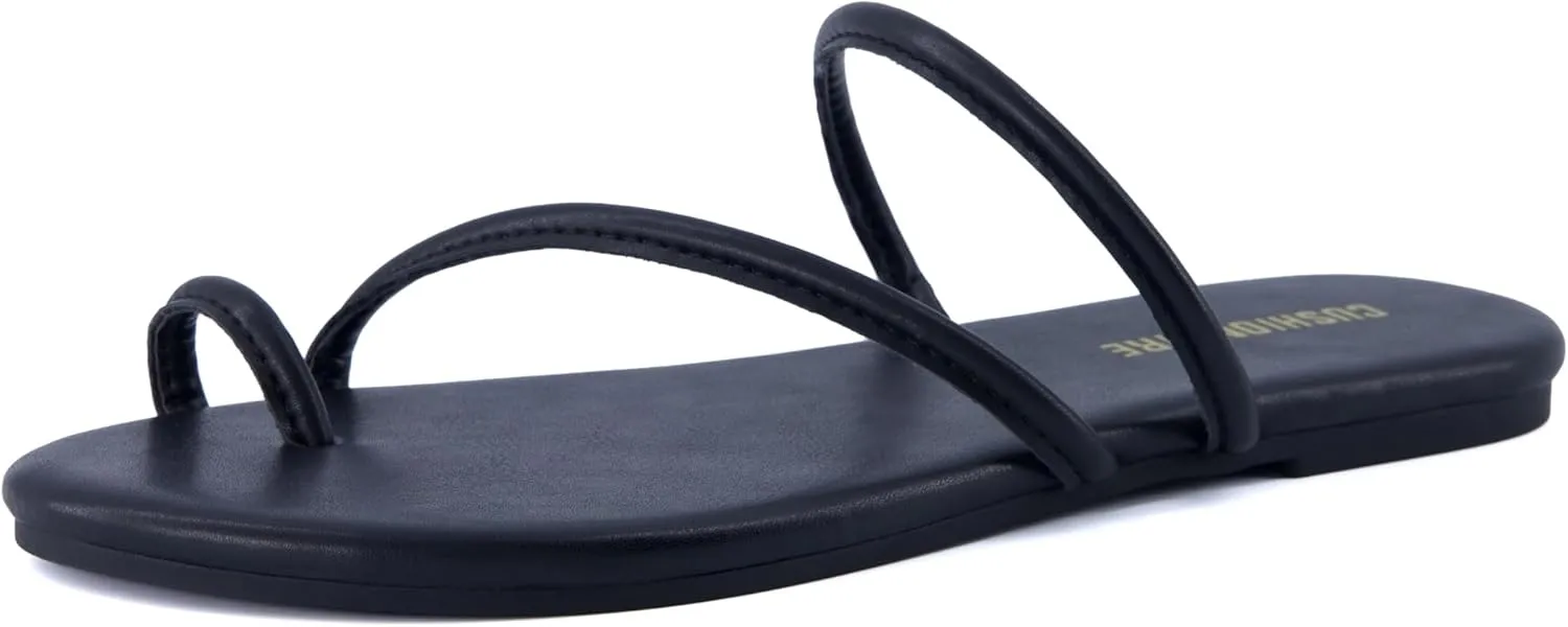 CUSHIONAIRE Resort Women’s Minimalist Strappy Sandals – Lightweight Summer Flat Sandals with Cushioned Footbed
