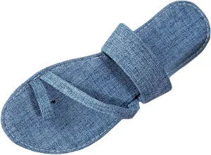 Denim Slides Sandals for Women 2025 Cute Summer Flat Sandal Casual Dressy Toe Ring Strappy Slip on Slide Flats 2025