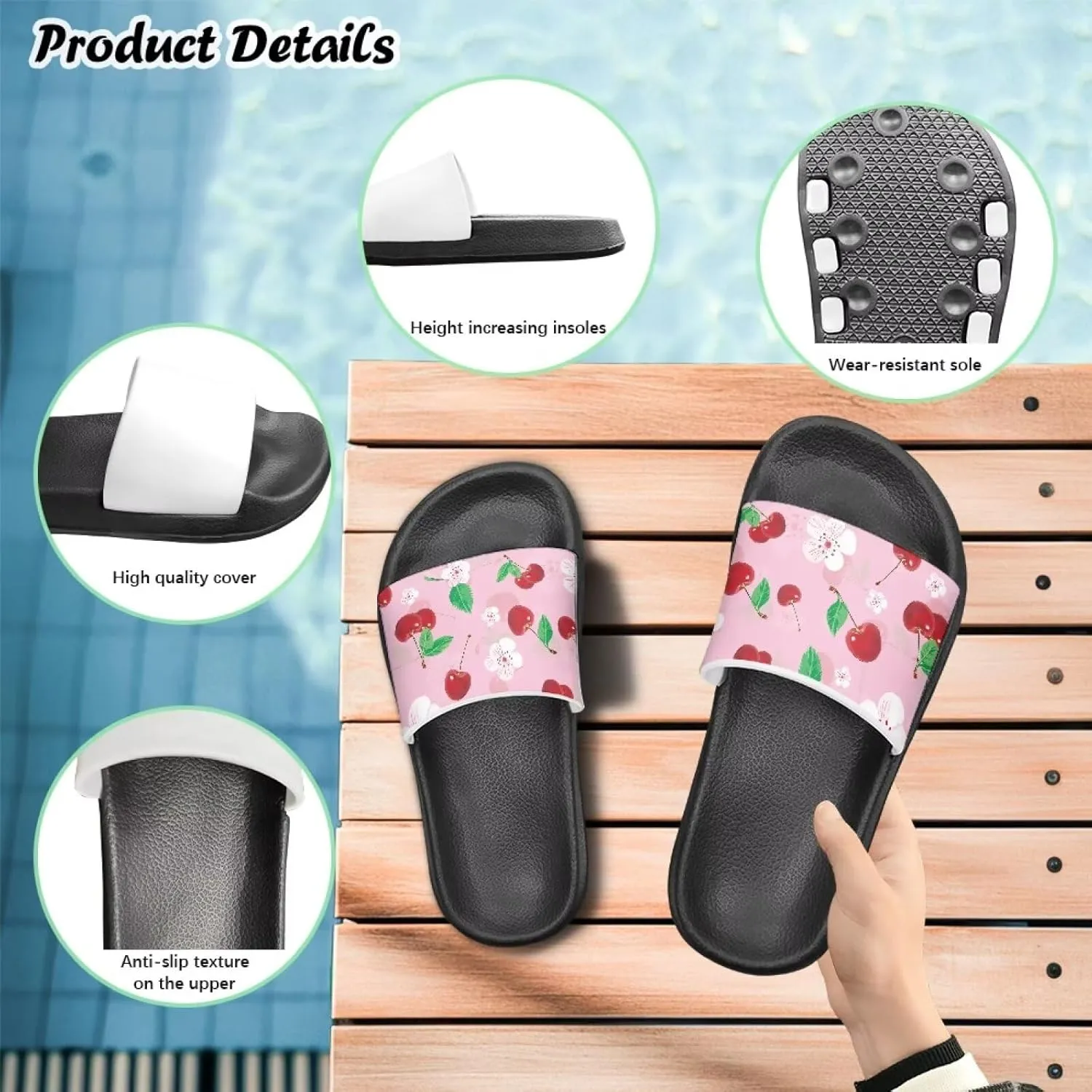 Doojoayie Summer Fruits Non-Slip Slides for Little Kids Girls Beach Water Play